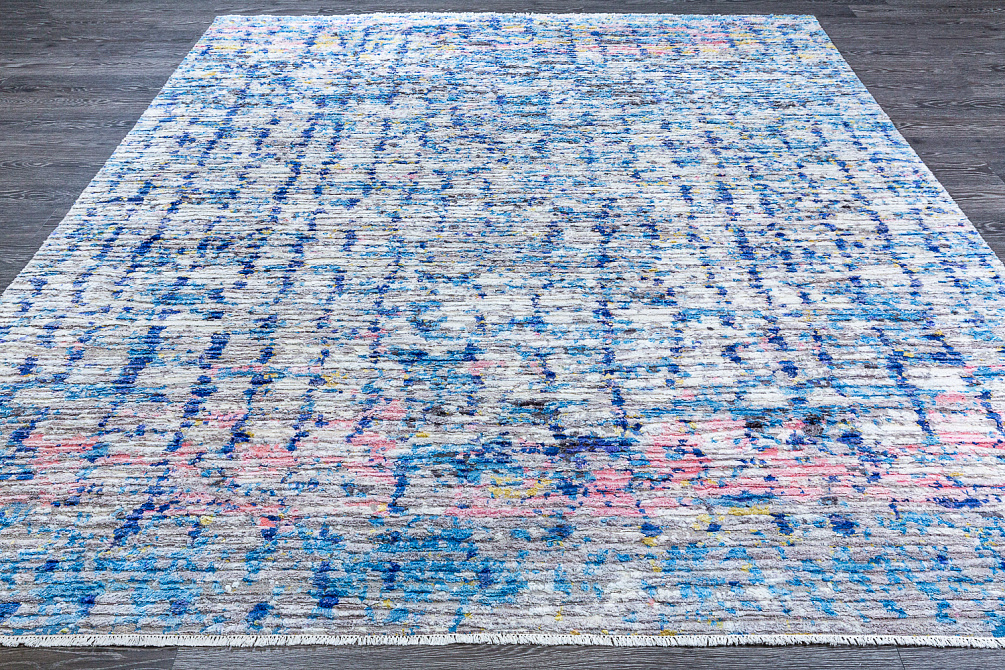 Индийский ковёр из шёлка и шерсти «TRIBAL» GREY-BLUE