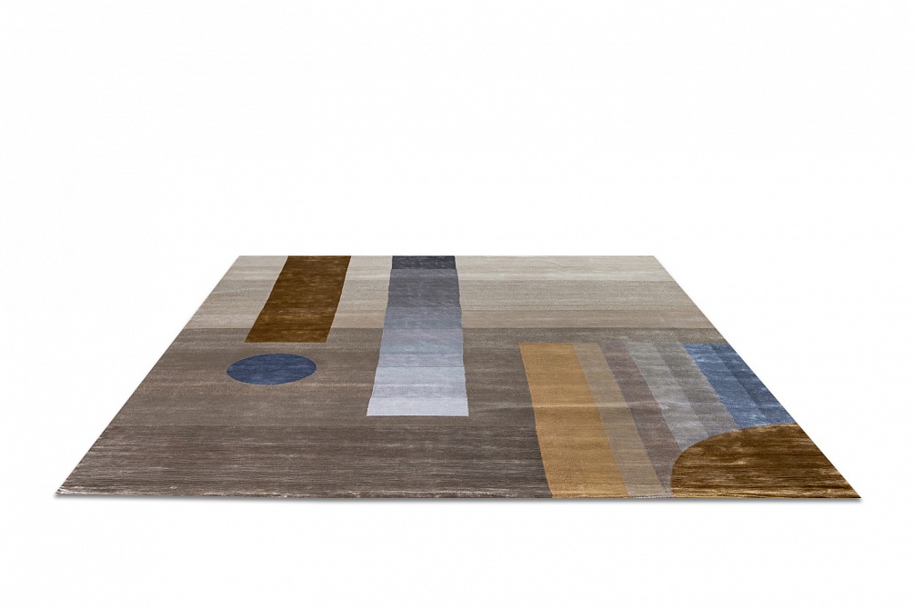 Индийский ковер из арт-шёлка «BAUHAUS» DESIGN №02-1-BLUE-GOLD