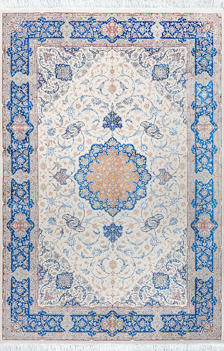 Иранский ковер из шёлка и акрила «MASTERPIECE QUM» 036-21-ISFAHAN BLUE-CREAM