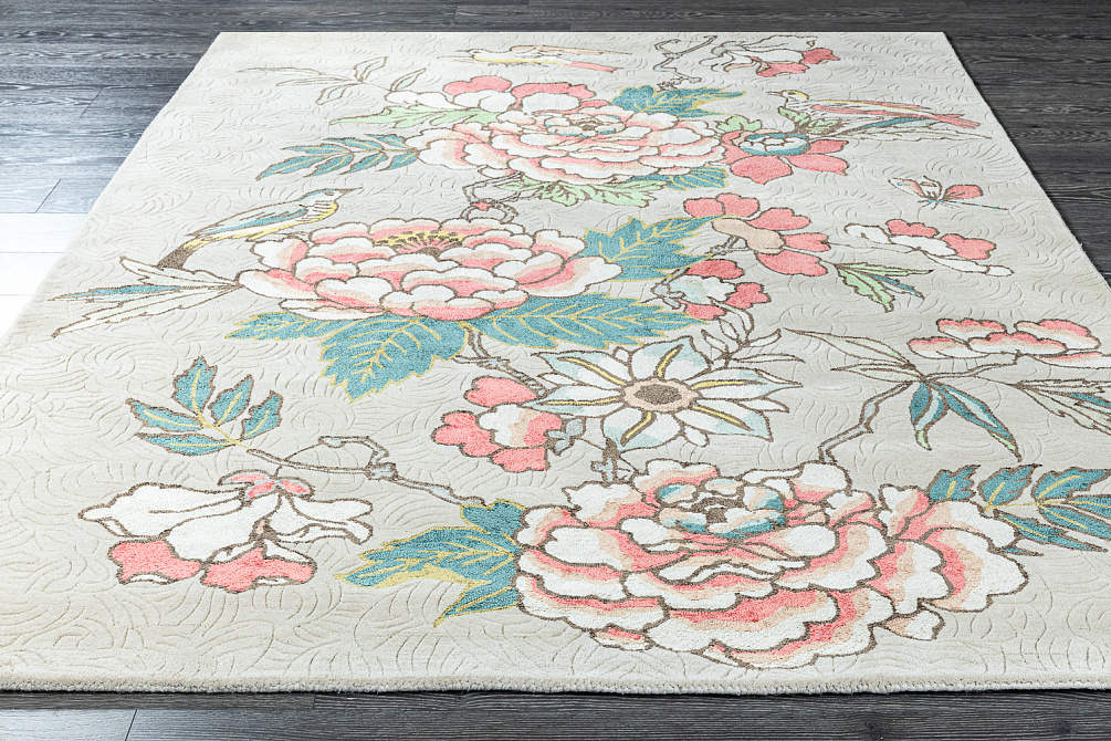 Индийский ковёр из шерсти и арт-шёлка «WEDGWOOD» Paeonia Coral 37902