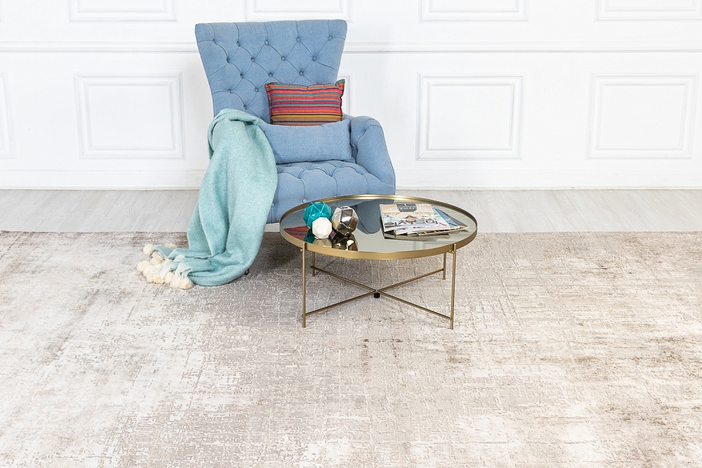 Индийский ковер из бамбукового шёлка и шерсти «CHAOS THEORY» ESK9014-CLASSIC-GREY-WHITE-SAND