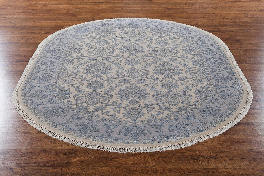 Индийский ковёр из шерсти и арт-шёлка «KING OF AGRA» RO45-2ND-CRE-GRY(Oval)