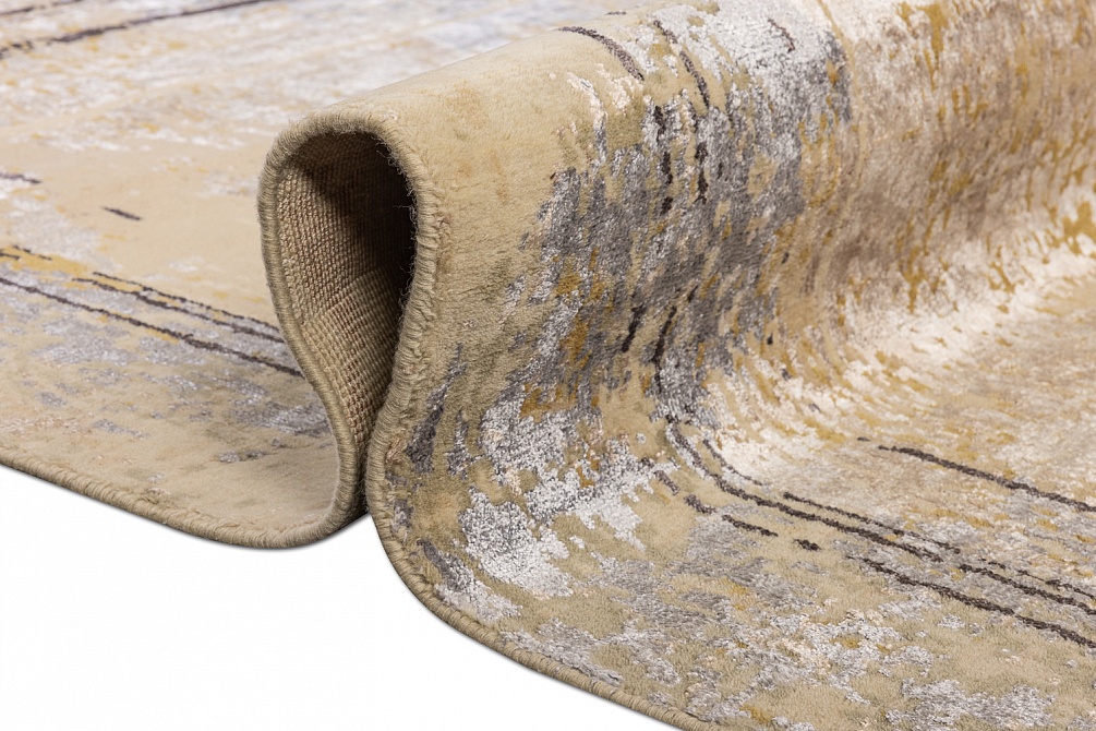 Индийский ковер из арт-шёлка и шерсти «SAN FRANCISCO» GOLD-LINES-2-GREY