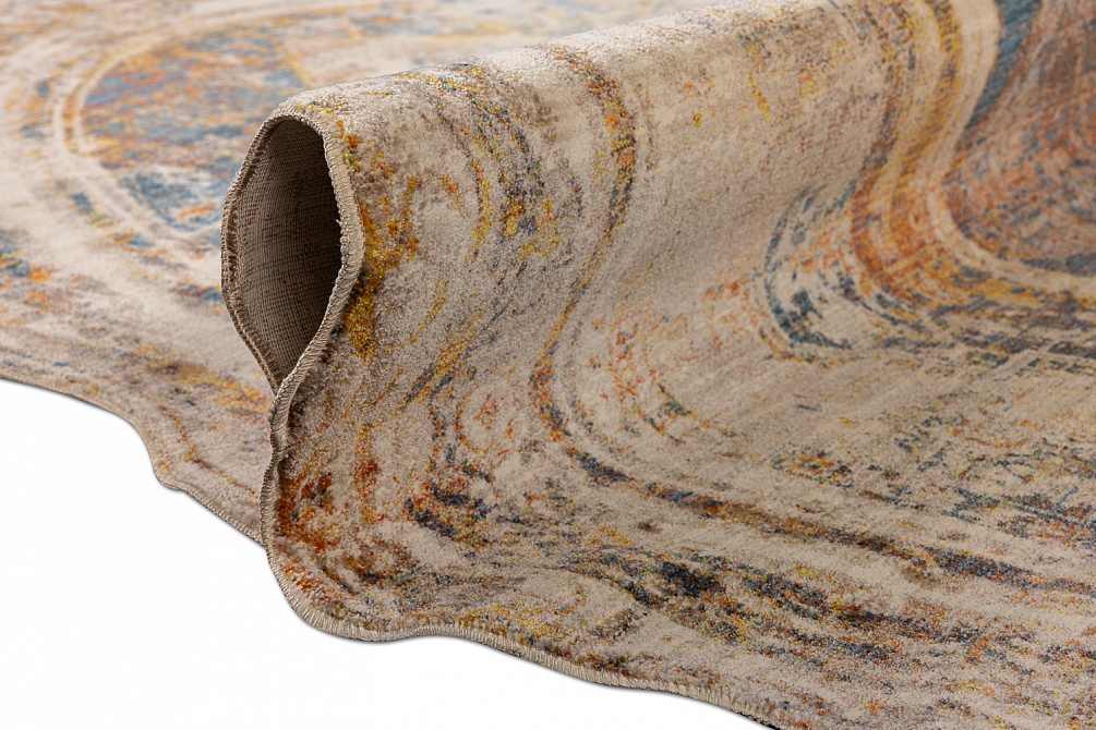 Турецкий ковер из полиэфирного шёлка «MYSTIC» 1472A-DGRY-BGE(Oval)