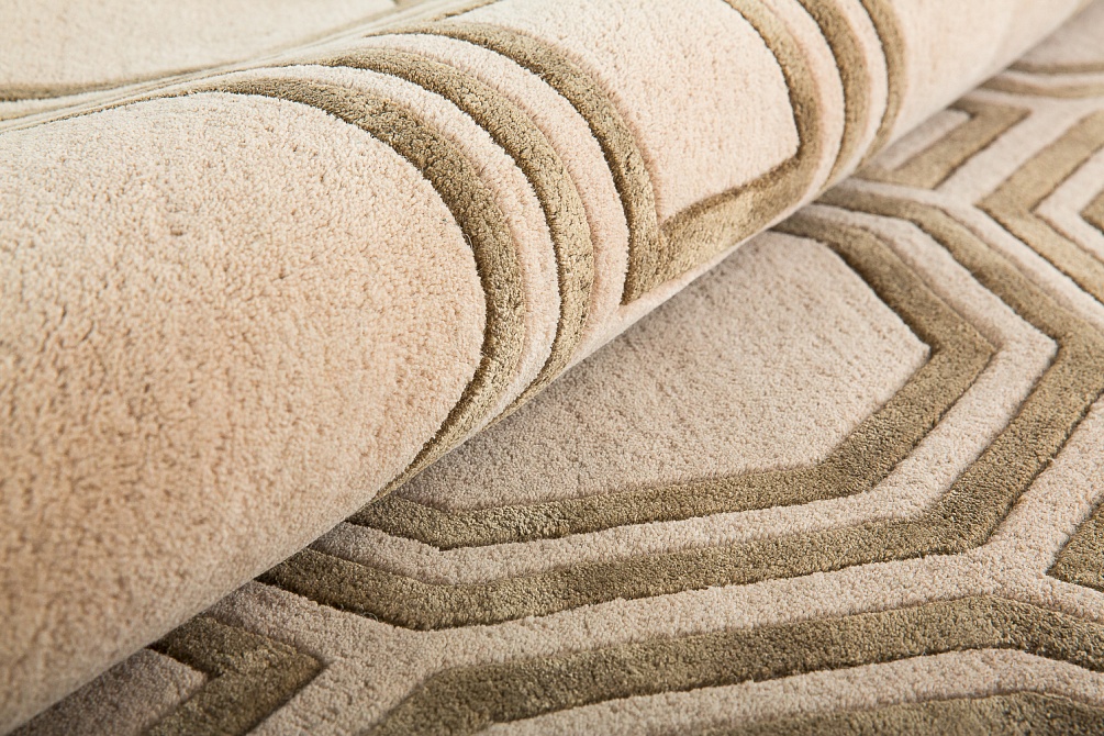 Индийский ковер из арт-шёлка и шерсти «OCTAGON RUG» LIGHT BEIGE