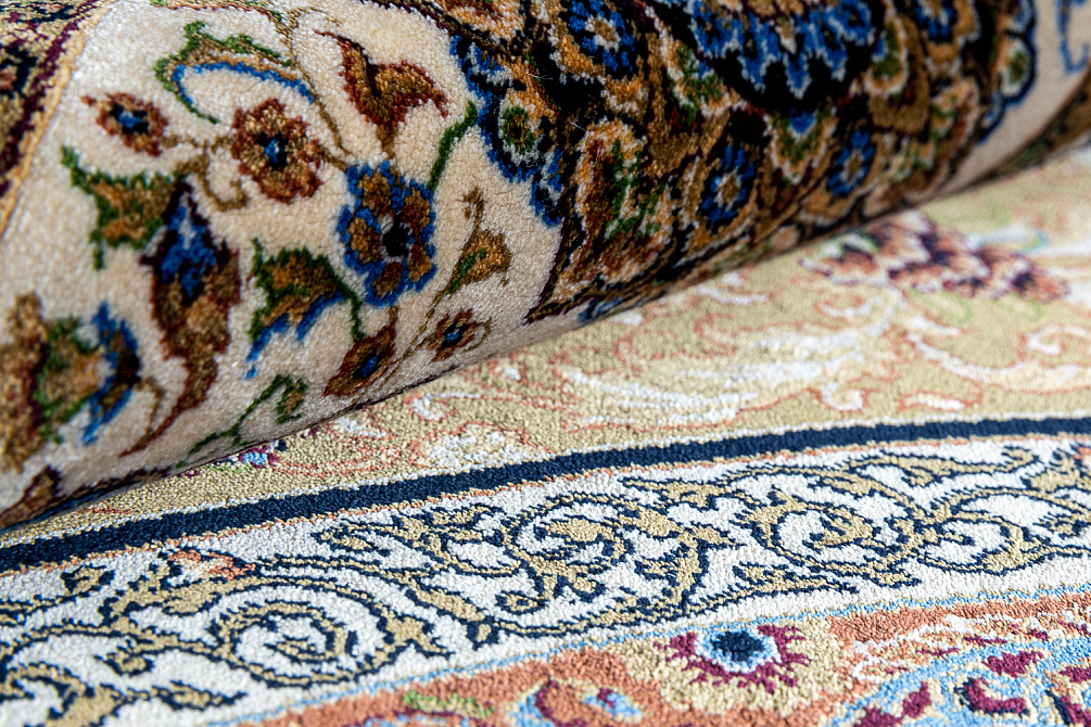 Турецкий ковёр из шёлка и модала «QUM-L» 2015F-YELLOW-CREAM
