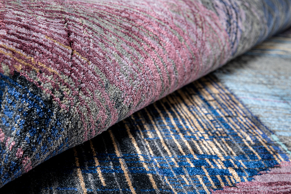 Индийский ковёр из бамбукового шёлка и шерсти «UNSTRING» SRB730-CGRAY-FDENIM