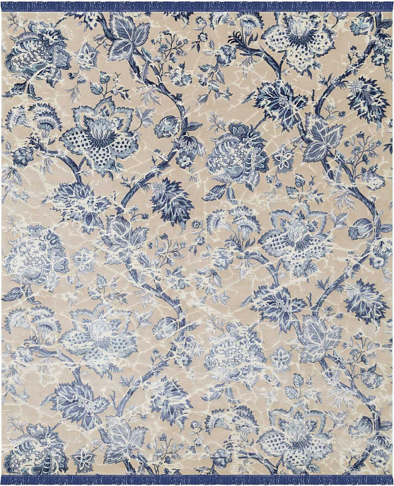 Индийский ковер из шерсти и арт-шёлка «SHABBY CHIC» BLUE-FLOWER