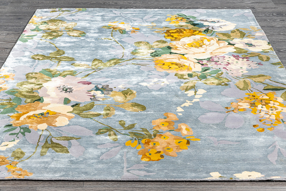 Индийский ковёр из арт-шёлка «RIVIERA» FLOWERS-GREY
