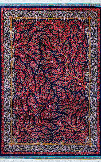 Иранский ковер из шёлка и модала «MASTERPIECE QUM» 018-21-HERMES NAVY ROSE