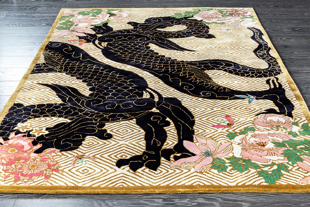 Индийский ковер из шерсти и арт-шёлка «WENDY COLLECTION» DRAGON FLORAL GOLD