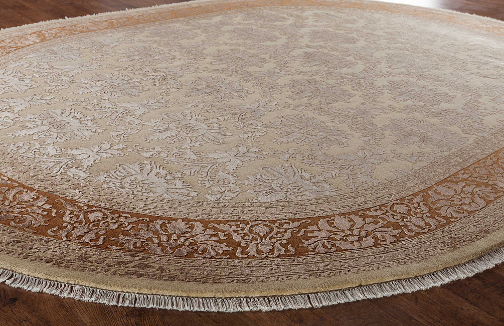 Индийский ковёр из шерсти и арт-шёлка «KING OF AGRA» NO54-CRE-GLD14976(Oval)