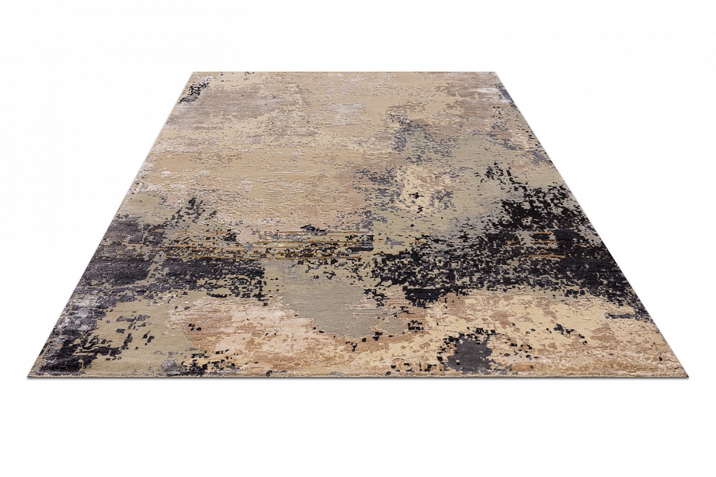 Индийский ковер из арт-шёлка и шерсти «SAN FRANCISCO» GOLD-LINES-1-BLACK