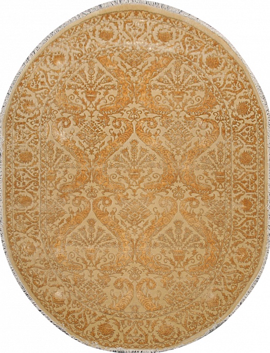 Индийский ковер из шерсти и арт-шёлка «AGRA R» NO48-GLD-GLD(Oval)