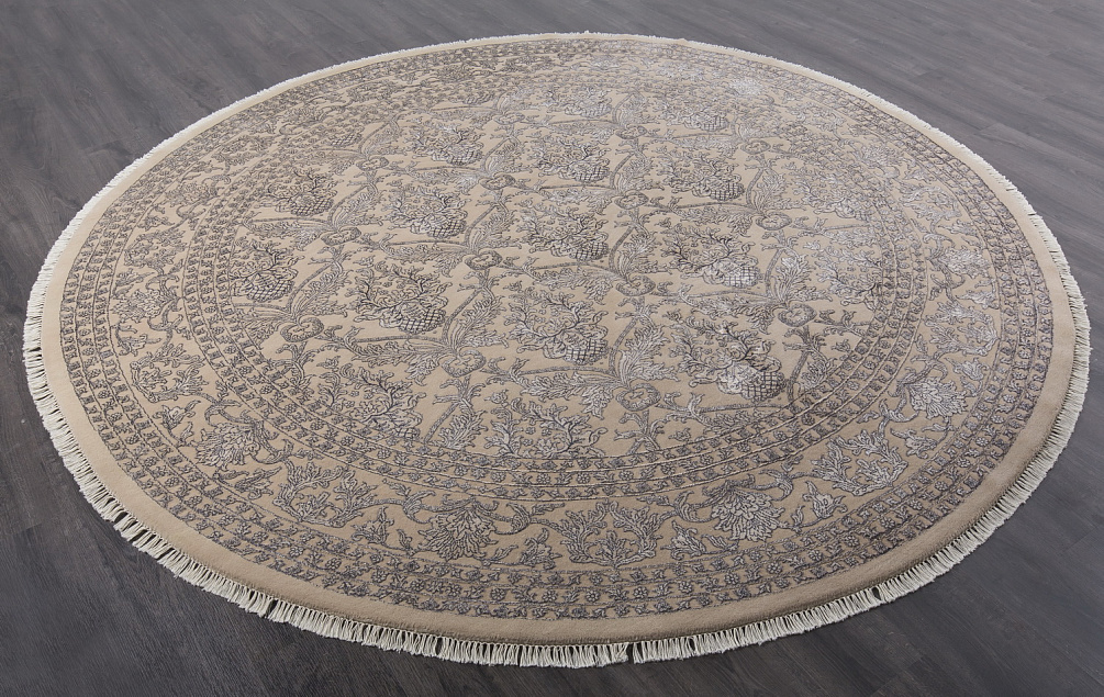Индийский ковёр из шерсти и арт-шёлка «AGRA R» NO59-CRE-CRE(Round)