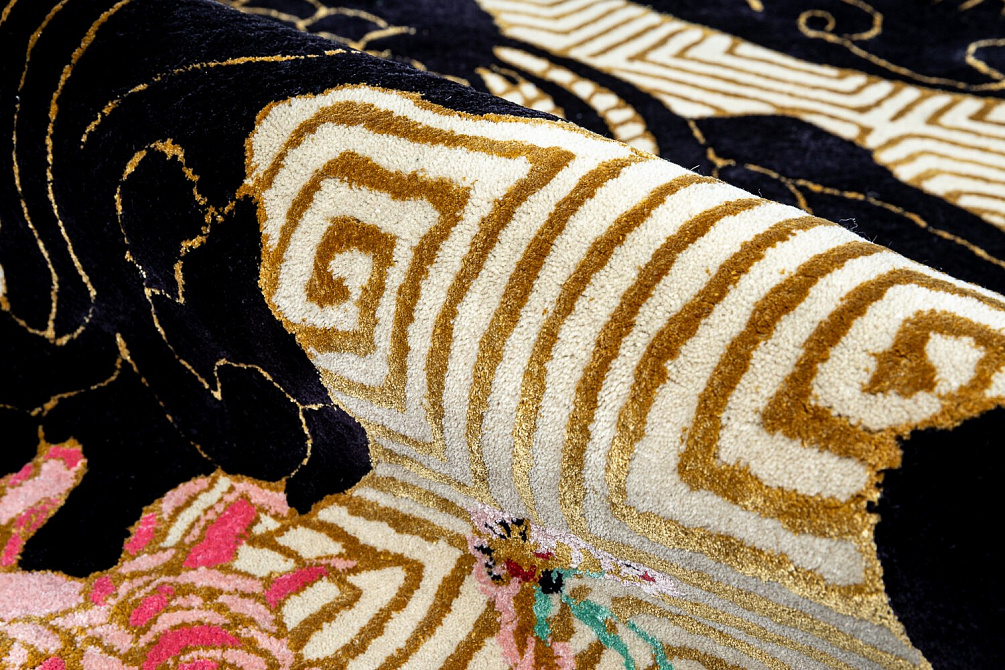 Индийский ковёр из шерсти и арт-шёлка «WENDY COLLECTION» DRAGON FLORAL GOLD