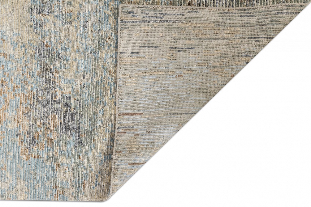 Индийский ковер из арт-шёлка и шерсти «STORM» BAT-02-BLUE-SILVER