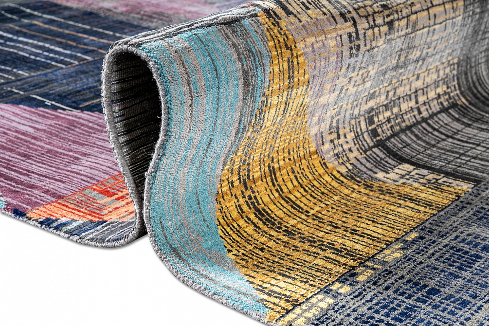 Индийский ковер из бамбукового шёлка и шерсти «UNSTRING» SRB730-CGRAY-FDENIM