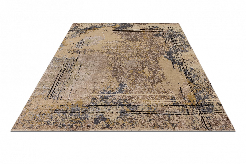 Индийский ковер из арт-шёлка и шерсти «SAN FRANCISCO» GOLD-LINES-2-GREY