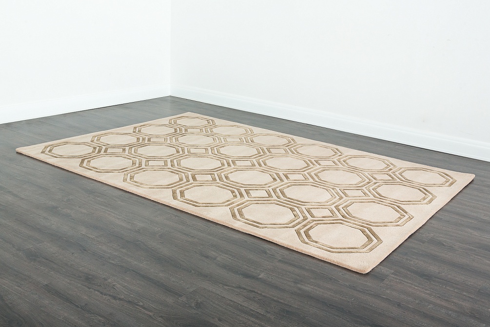 Индийский ковер из арт-шёлка и шерсти «OCTAGON RUG» LIGHT BEIGE