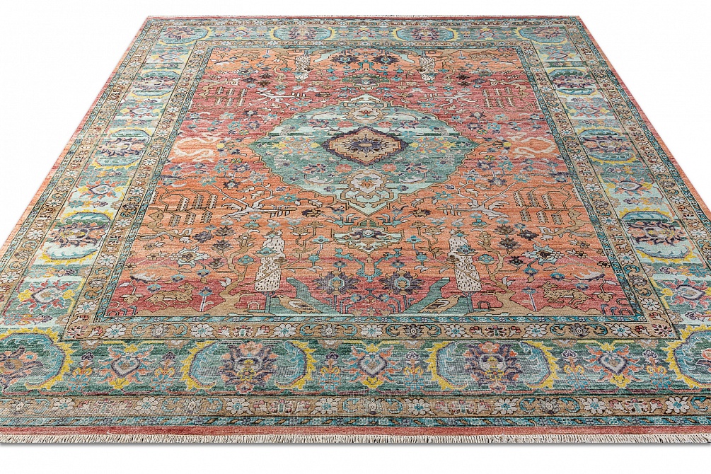 Индийский ковер из шерсти и хлопка «SOMEPLACE IN TIME» EA3006-L.CORAL-S.BLUE 2