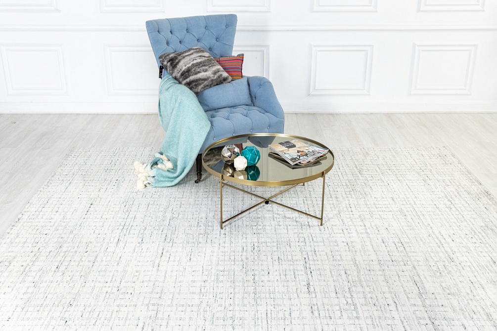 Индийский ковер из арт-шёлка и шерсти «DJOTTO» BFE-WHITE-BLUE