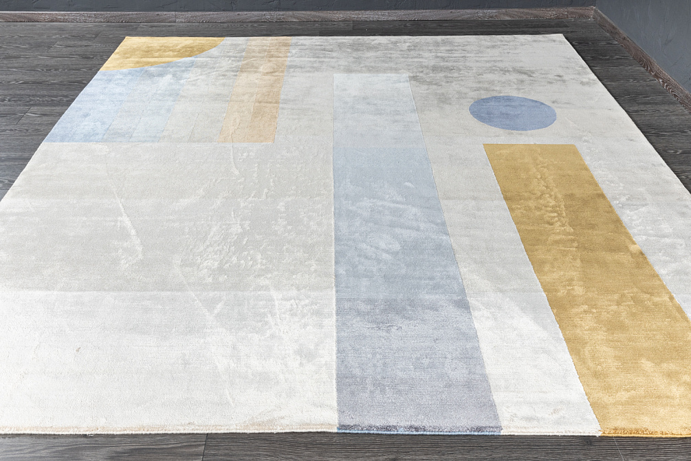 Индийский ковёр из арт-шёлка «BAUHAUS» DESIGN №02-2-BLUE-GOLD