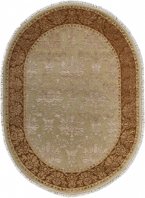 Индийский ковер из шерсти и арт-шёлка «AGRA R» NO54-CRE-GLD(Oval)
