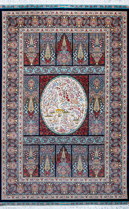 Иранский ковер из шёлка и модала «MASTERPIECE QUM» 003-21-EDEN NAVY
