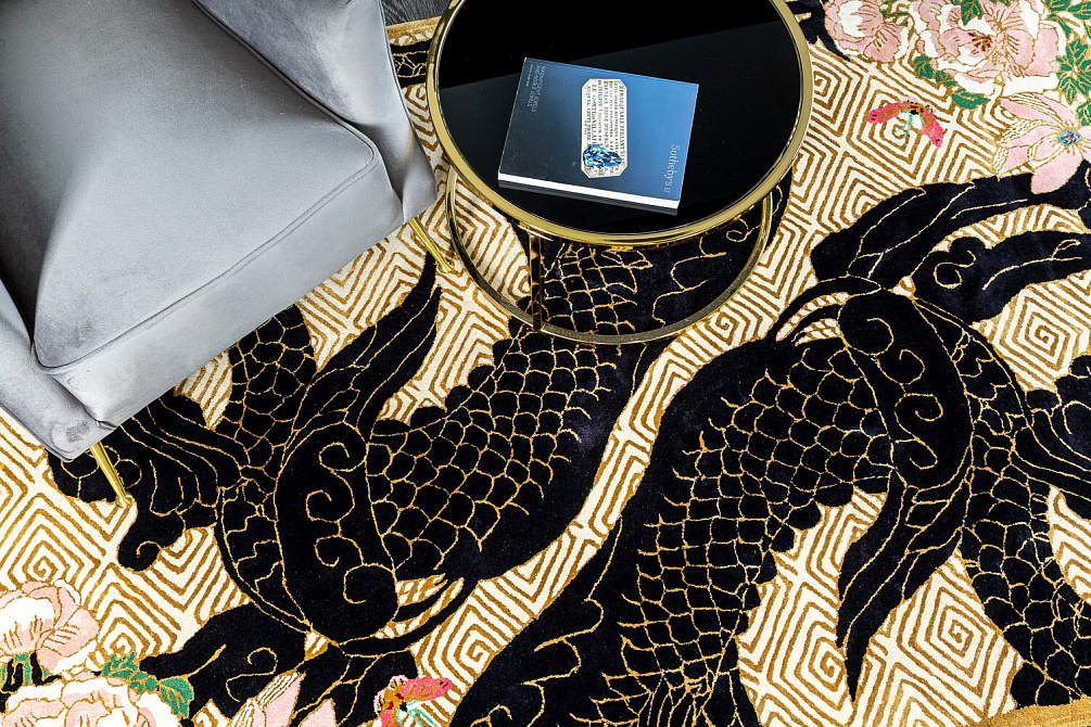 Индийский ковёр из шерсти и арт-шёлка «WENDY COLLECTION» DRAGON FLORAL GOLD