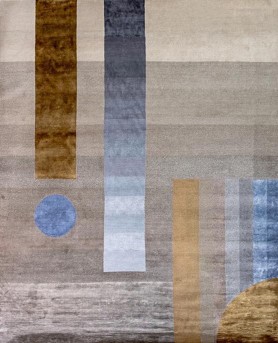 Индийский ковер из арт-шёлка «BAUHAUS» DESIGN №02-1-BLUE-GOLD