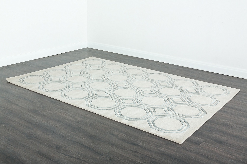 Индийский ковер из арт-шёлка и шерсти «OCTAGON RUG» SILVER