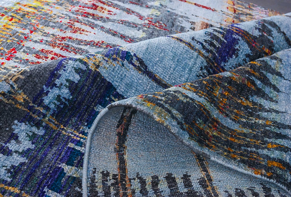 Индийский ковер из бамбукового шёлка «SILK IKAT» P37-GRY-MIX