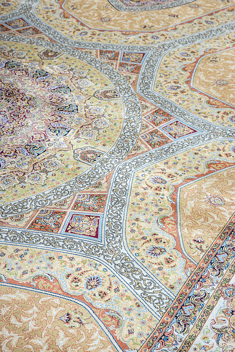 Турецкий ковёр из шёлка и модала «QUM-L» 2015F-YELLOW-CREAM