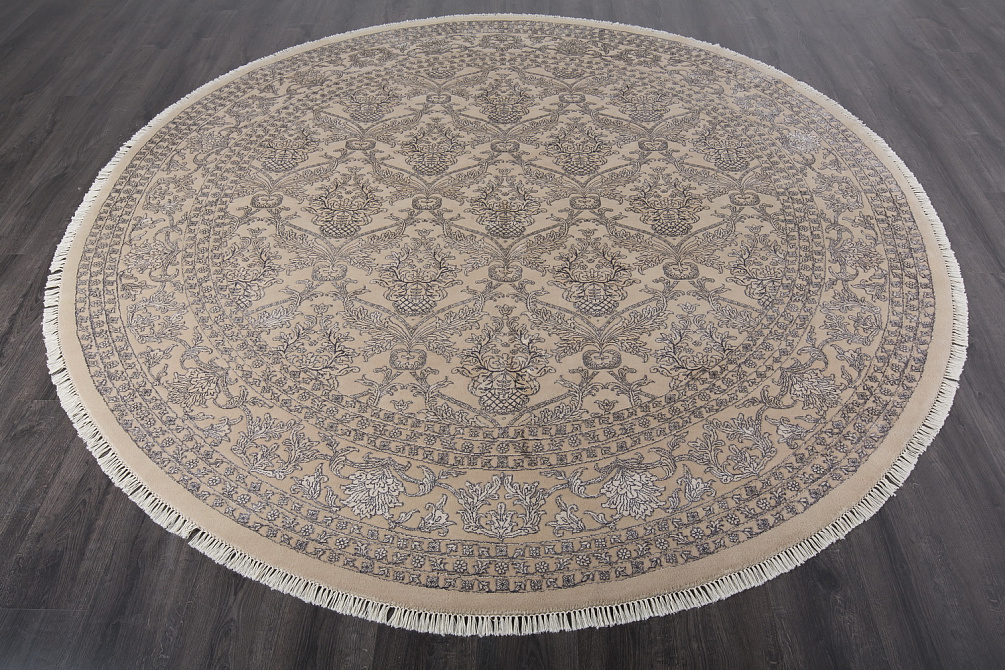 Индийский ковёр из шерсти и арт-шёлка «AGRA R» NO59-CRE-CRE(Round)