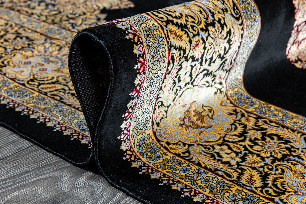 Иранский ковер из шёлка и модала «MASTERPIECE QUM» 051-21-GRAND MEDALION BLACK-GOLD