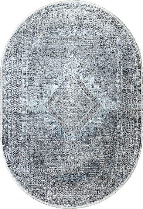 Турецкий ковер из шёлка и эвкалиптового шёлка «SALVATORE» AT67C-LGRE-BRN-DBGE(Oval)