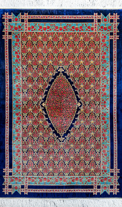 Иранский ковер из шёлка и модала «MASTERPIECE QUM» 062-21-ROSES-NAVY