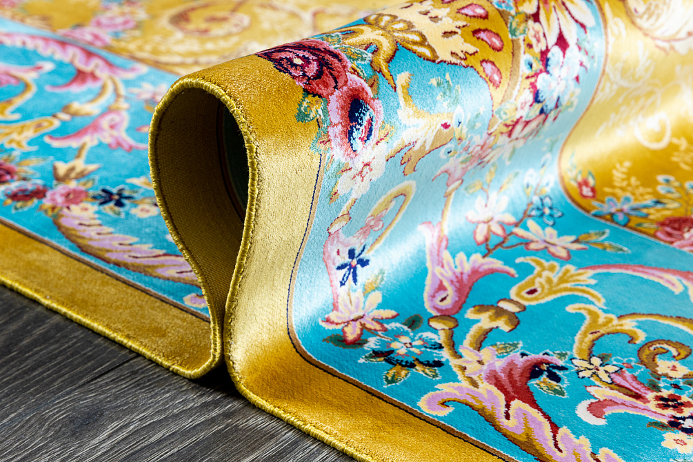 Иранский ковёр из шёлка и модала «MASTERPIECE QUM» 052-21-PROVENCE-BLUE-GOLD