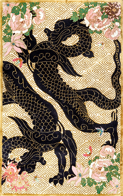 Индийский ковер из шерсти и арт-шёлка «WENDY COLLECTION» DRAGON FLORAL GOLD