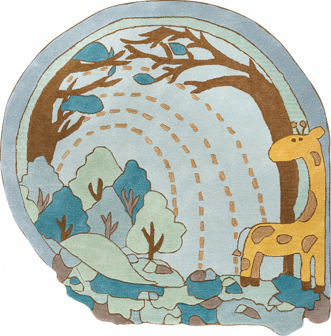Индийский ковер из шерсти и арт-шёлка «CONFETTI» TRA14526-S.BLUE-I.BROWN(Round)